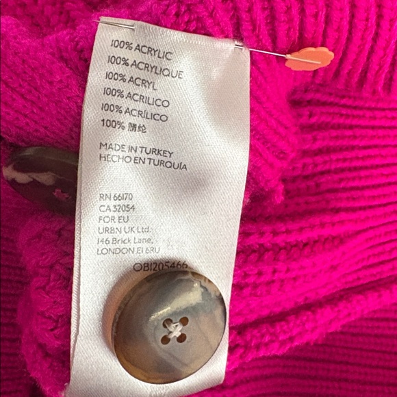Maeve Anthropologie Sunny Cropped Cardigan Bright Pink Chunky Rib Knit Medium - Picture 8 of 8